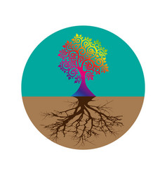 Sacred Tree Of Life And Roots Concept Logo Circle