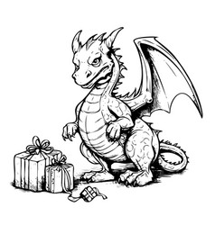 Dragon Baby With Gifts New Year Clipart Sketch