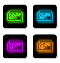 Glowing Neon Line Nano Sim Card Icon Isolated