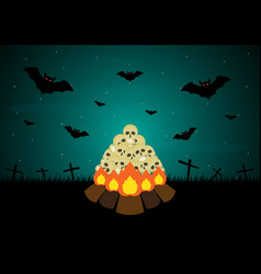 Halloween Skull Pile Bonfire Bat Cross