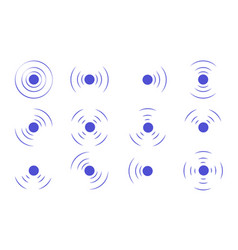 Set Echo Sonar Waves Blue Radar Symbols On Sea