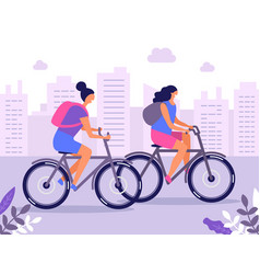 Women Ride Bicycle In City