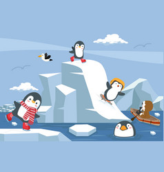 Cartoon Penguins Winter North Pole Arctic