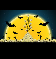 Halloween Skull Tree Pile Cross Bat Moon