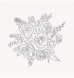 A Black And White Drawing Of Roses Leaves