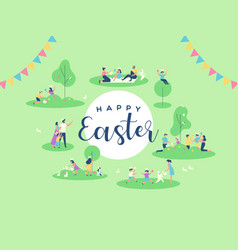 Happy Easter Card Family People In Spring Park