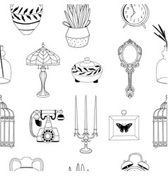 Vintage Line Art Seamless Pattern With Interior