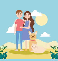 Woman And Man With Cat And Dog