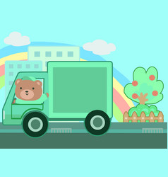 Bear Driving Truck To Deliverly Service Cartoon