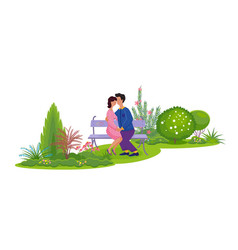 Man And Woman In Love Are Sitting On A Bench