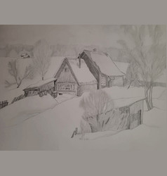 Winter Landscape With Village House