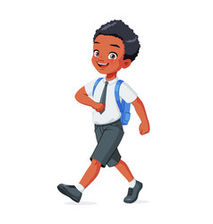 Happy Black School Boy Walking Cartoon