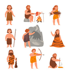 Stone Age People Ancient Cute Men And Women Cook