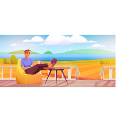 Man With Coffee Cup Relax At Outdoor Home Terrace