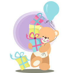 Cute Teddy Bear Holding Gift Boxes And Balloon