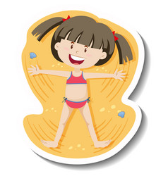 A Girl Lay Down On The Sand Cartoon Sticker