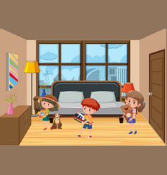 Bedroom Scene With Children Cartoon Character