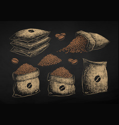 Chalk Sketches Set Of Sacks With Coffee Beans