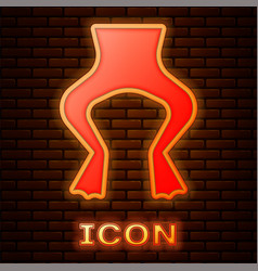 Glowing Neon Frog Legs Icon Isolated On Brick Wall