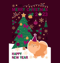 Merry Christmas And Happy New Year Card With Dog