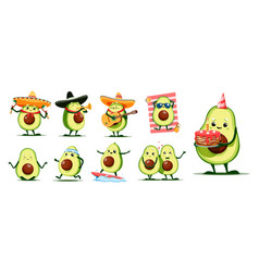 Cartoon Kawaii Mexican Avocado Funny Characters