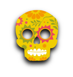 Colorful Floral Yellow Sugar Skull