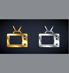 Gold And Silver Retro Tv Icon Isolated On Black