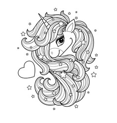 Unicorn Head Black And White Linear Drawing