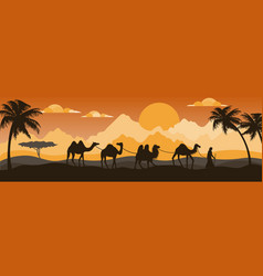 Camel Silhouettes In Desert Bedouin Caravan