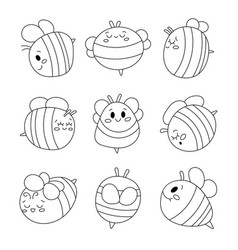 Cute Cartoon Bee Characters Coloring Page