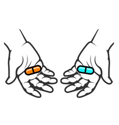 Hands Hold Red And Blue Pill Choice