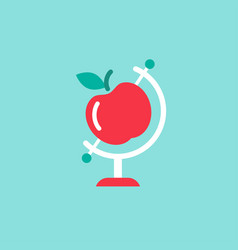 Globe With Red Apple On Blue Background Flat