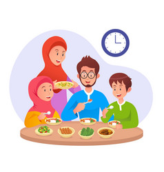 Muslim Family Eating Sahur Or Eat Early Morning