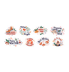 Winter Holiday Stickers With Merry Christmas