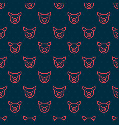 Red Line Pig Icon Isolated Seamless Pattern