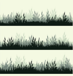 Meadow Silhouettes With Grass Plants On Plain