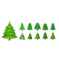 Set Of Green Christmas Tree Symbols For Xmas