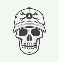 Vintage Mechanic Logo Label With Skull Wrench