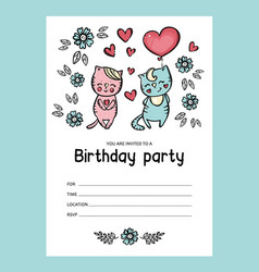 Birthday Party Invite Cats Text Banner Cartoon