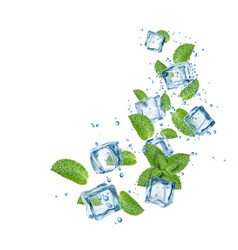 Realistic Water Flow Ice Cubes Mint And Bubbles