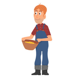 Farmer Hold Basket Agricultural Harvest Cartoon