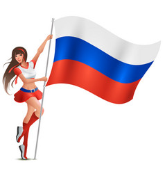 Russian Young Beautiful Woman Holding Flag Fan