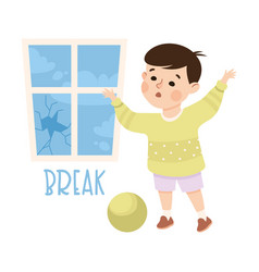 Little Boy Breaking Window With Ball Demonstrating