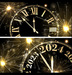 New Year 2024 Countdown Golden Clock Over