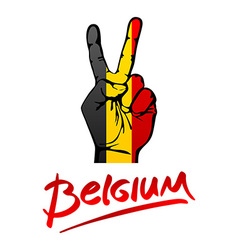 Hand Making The V Sign Belgium Flag Painted