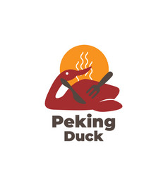 Hot Red Peking Duck With A Knife And Fork