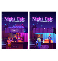 Night Fair Posters With Food Market On Street