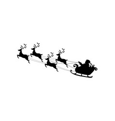 Santa Claus Flying With Reindeer Sleigh Black Silh