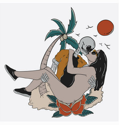 Skull Kiss Full Of Love At Beach Hand Drawn