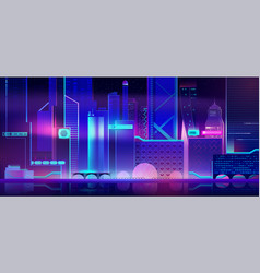 Futuristic City Background With Neon Illumination